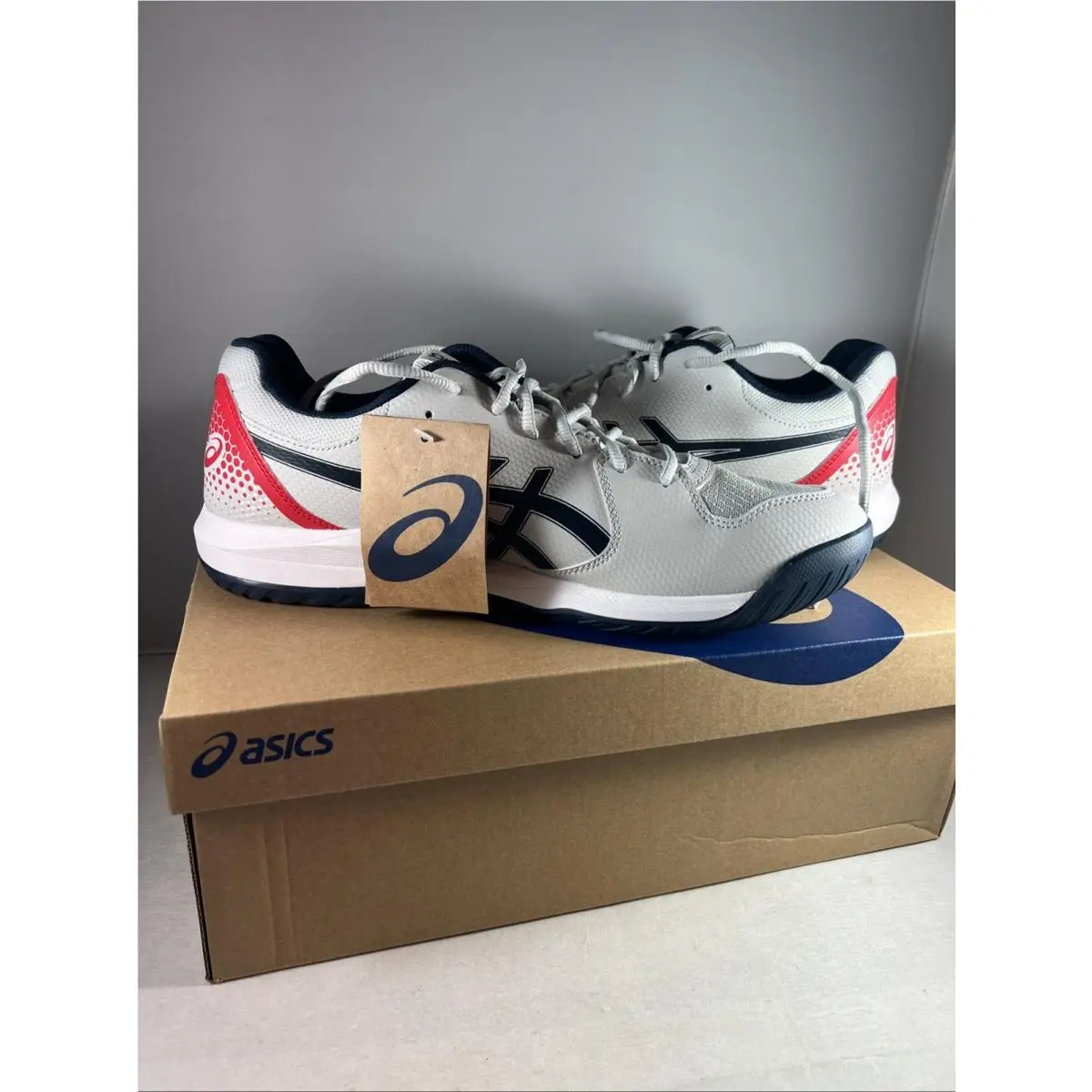 Asics Gel Dedicate 8 Pickleball Tennis Shoes Gray Navy Red Size 13 1041A409-020