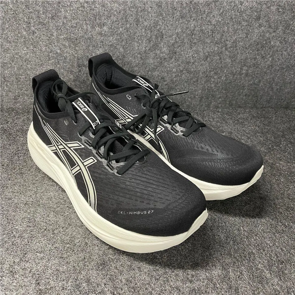 Asics Gel Nimbus 27 Running Shoes Men`s Size 12 Black Lake Grey