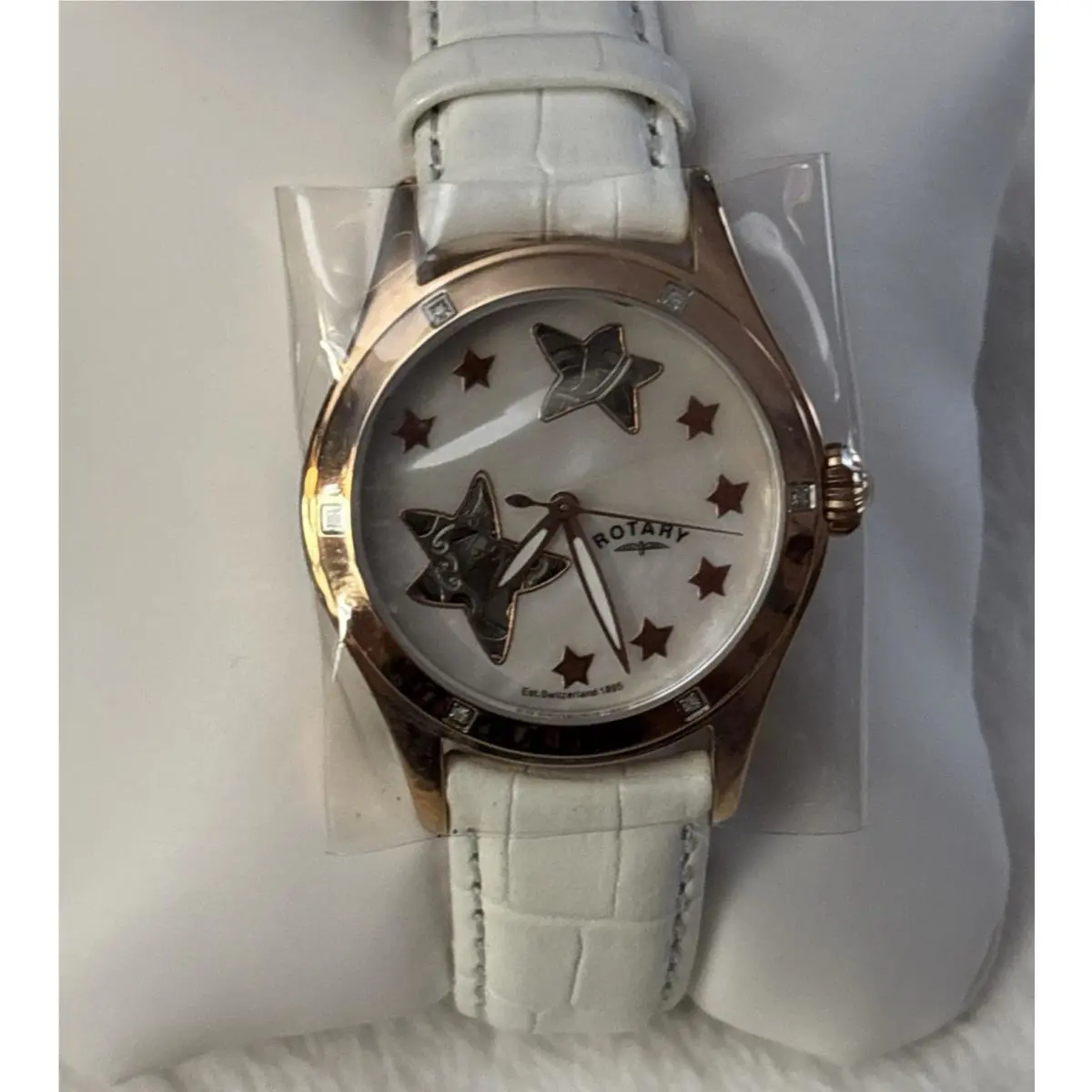 Skeleton Watch RLS00029/41 Diamond Bezel Rose Gold White Swiss Ladies by Rotary