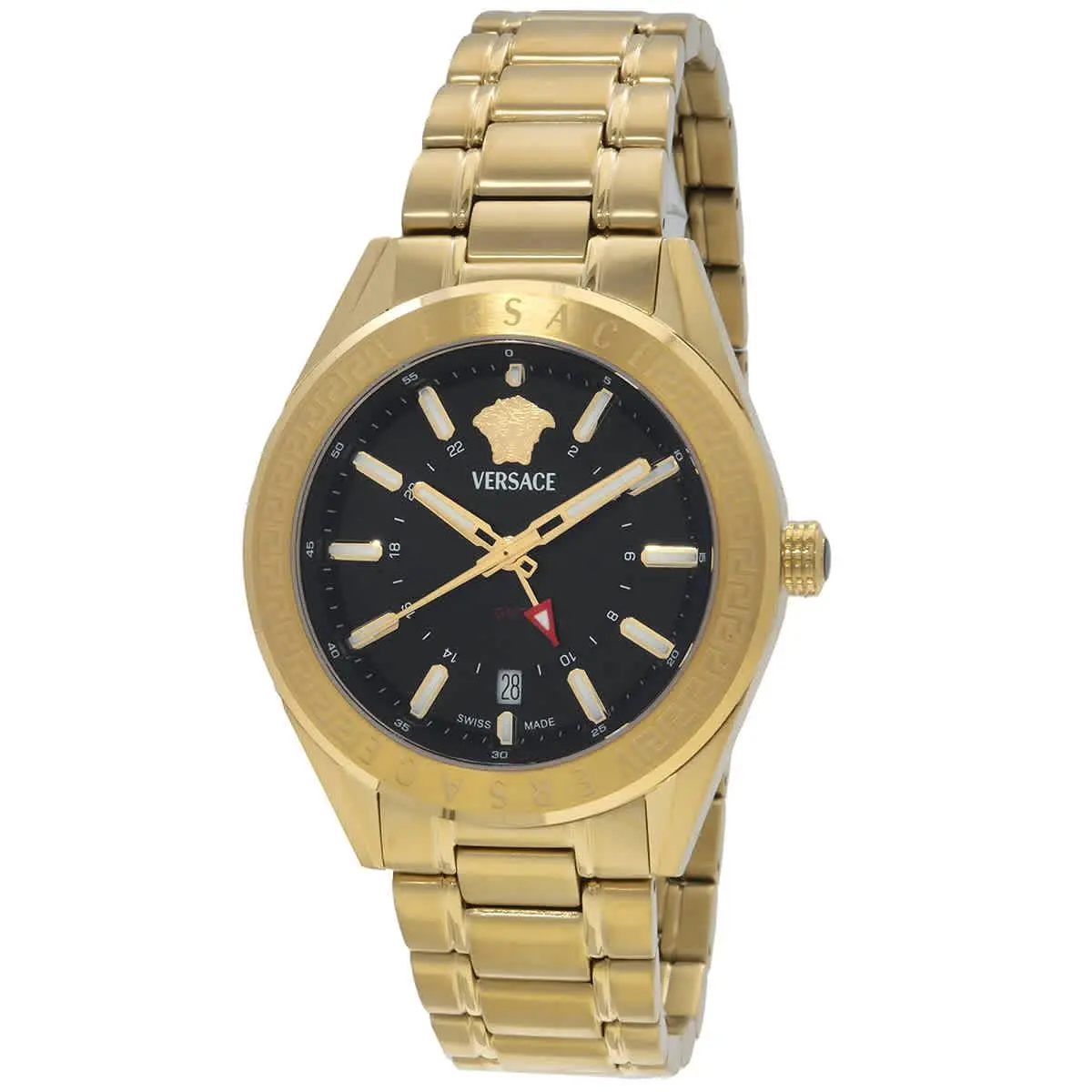 Versace V-code Gmt Quartz Black Dial Men`s Watch VEAFA0724