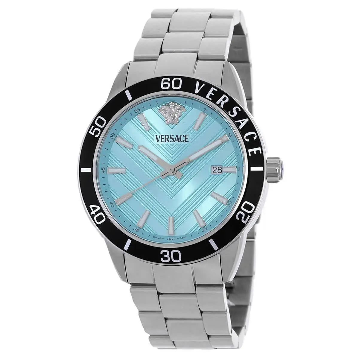Versace Greca Urban Quartz Turquoise Dial Men`s Watch VEYCA0324 - Dial: Turquoise, Band: Silver-tone, Bezel: Silver-tone