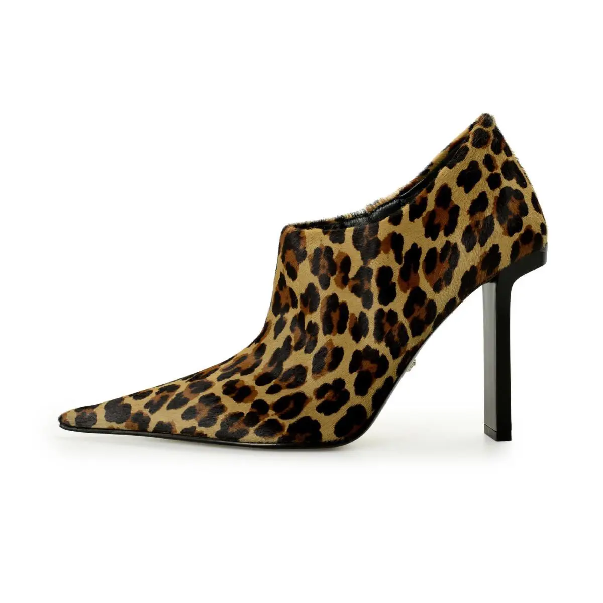Versace Women`s Pony Hair Leather Leopard Print Heeled Booties Shoes US 9 IT 39