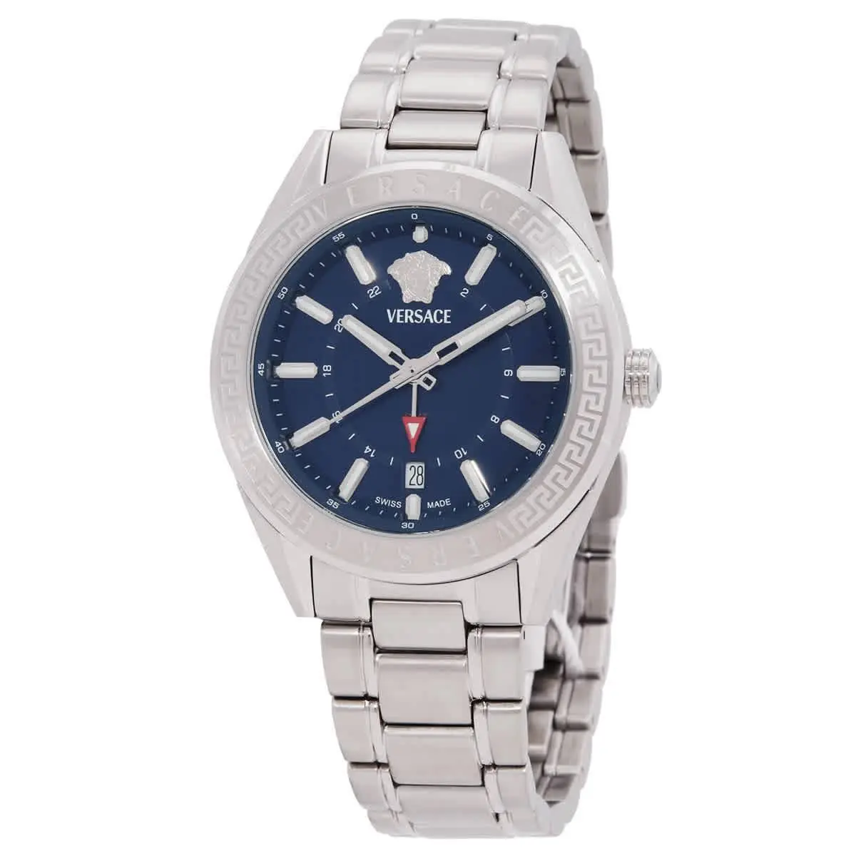 Versace V-code Gmt Quartz Blue Dial Men`s Watch VEAFA0424