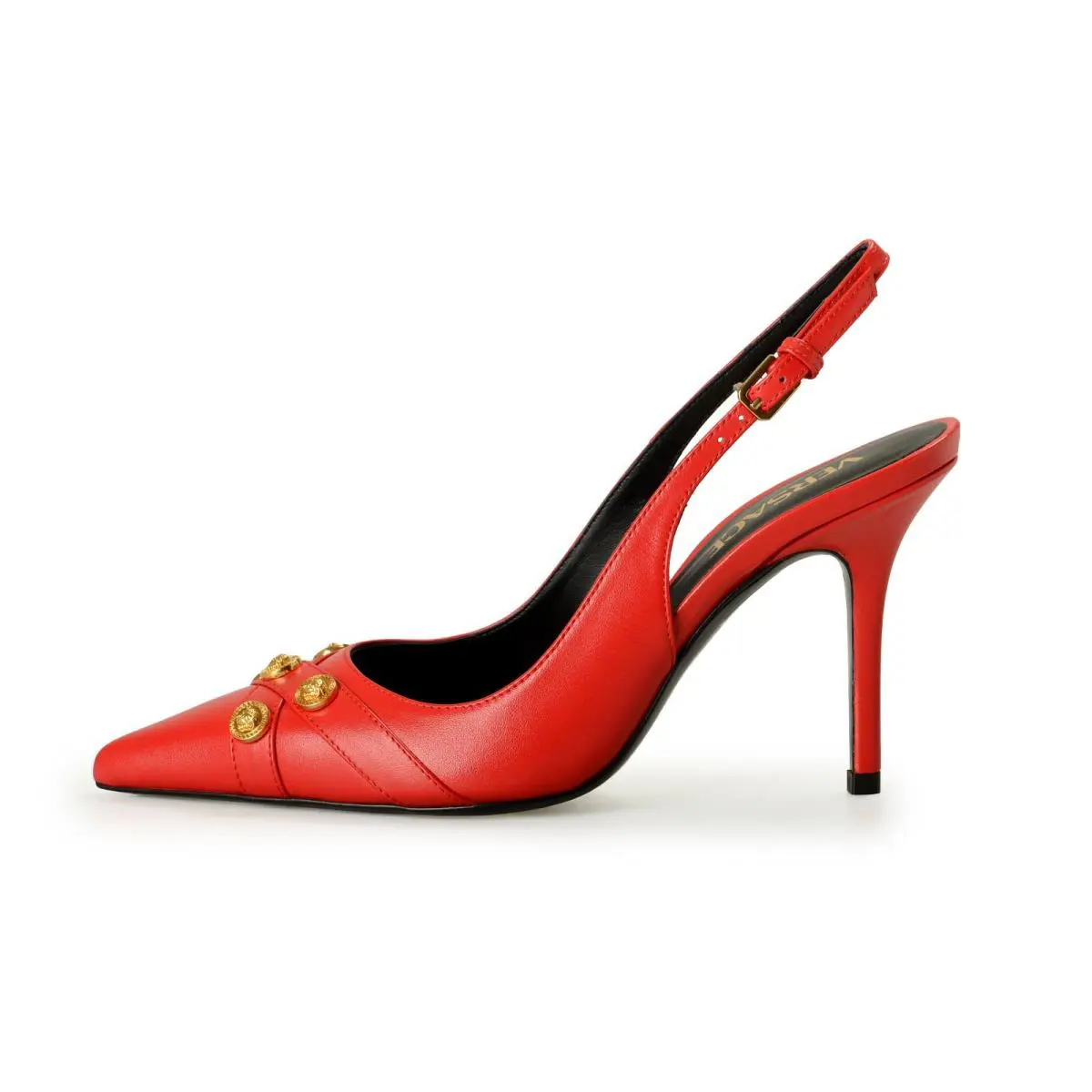 Versace Women`s Red Leather Heeled Slingback Pumps Shoes US 7 IT 37