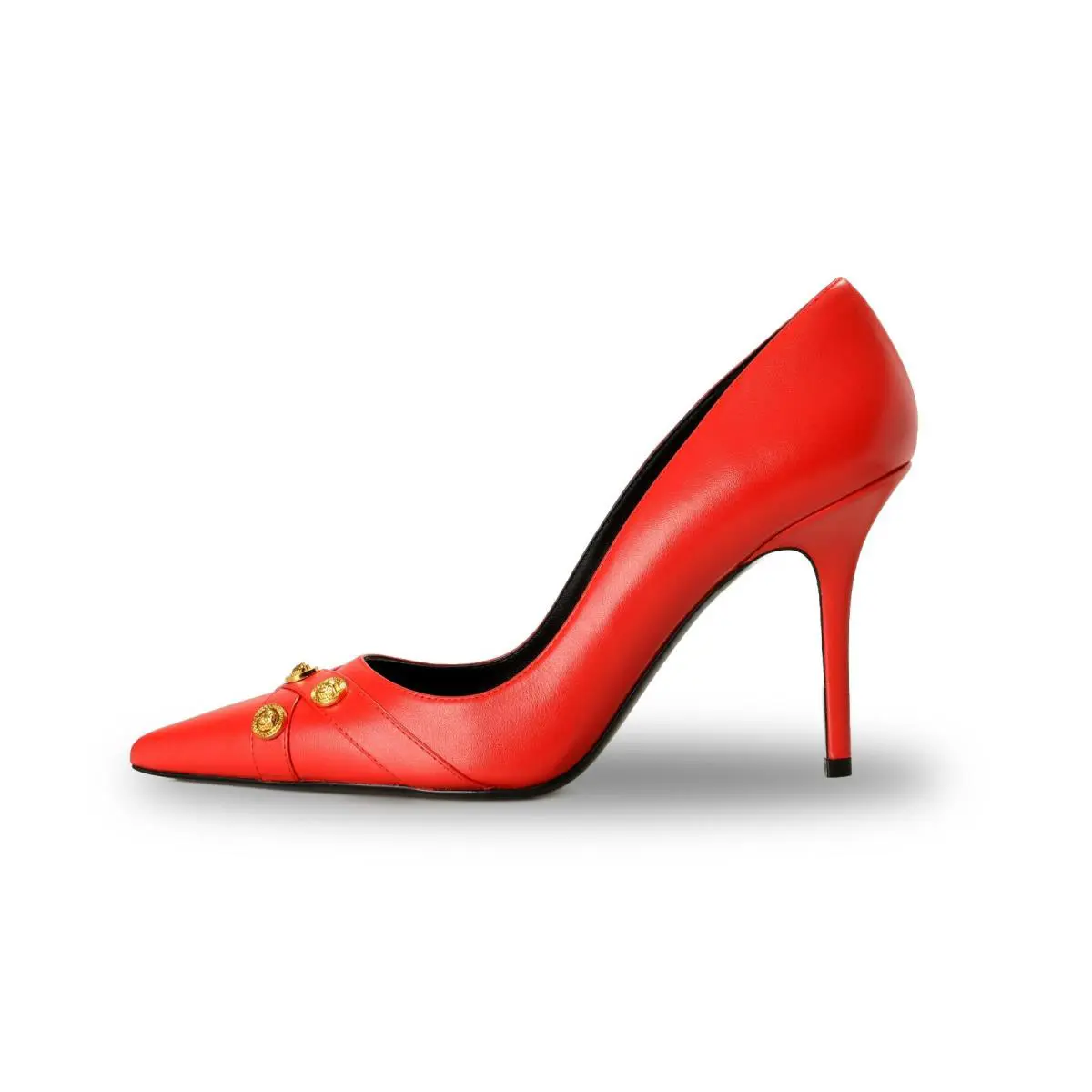 Versace Women`s Gold Medusa True Red Leather Stilettos Pumps Shoes US 6 IT 36