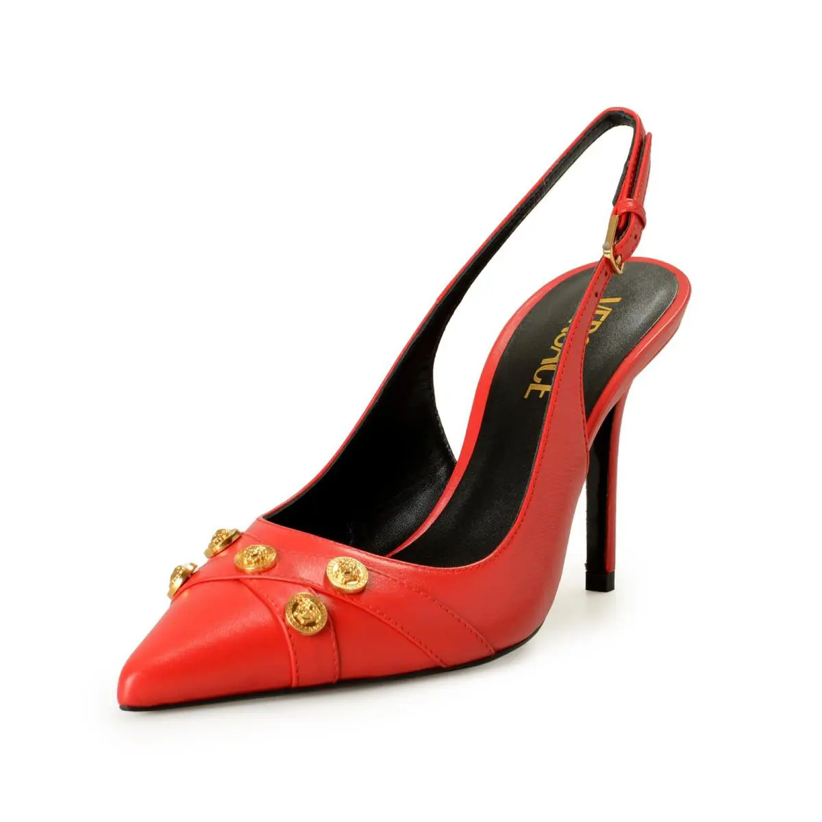 Versace Women`s Red Leather Heeled Slingback Pumps Shoes US 9 IT 39