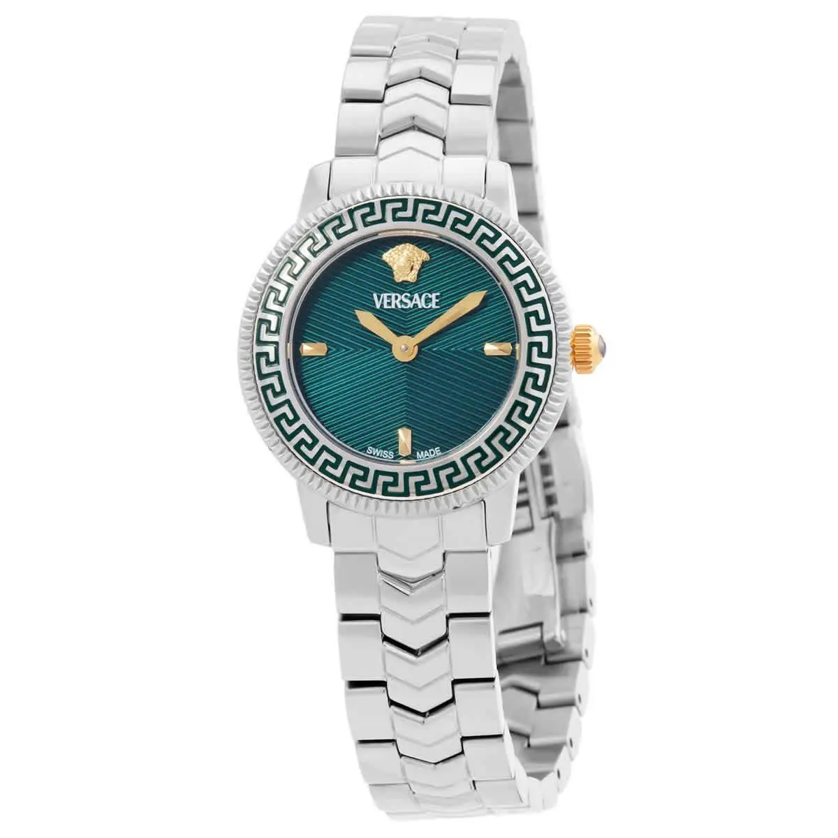 Versace V-icon Quartz Green Dial Ladies Watch VEUCA0424