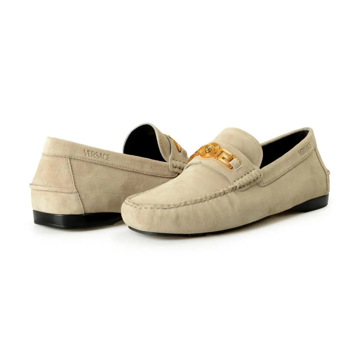 Versace Men`s Suede Leather Gold Medusa Driver Loafers Shoes US 5 IT 38