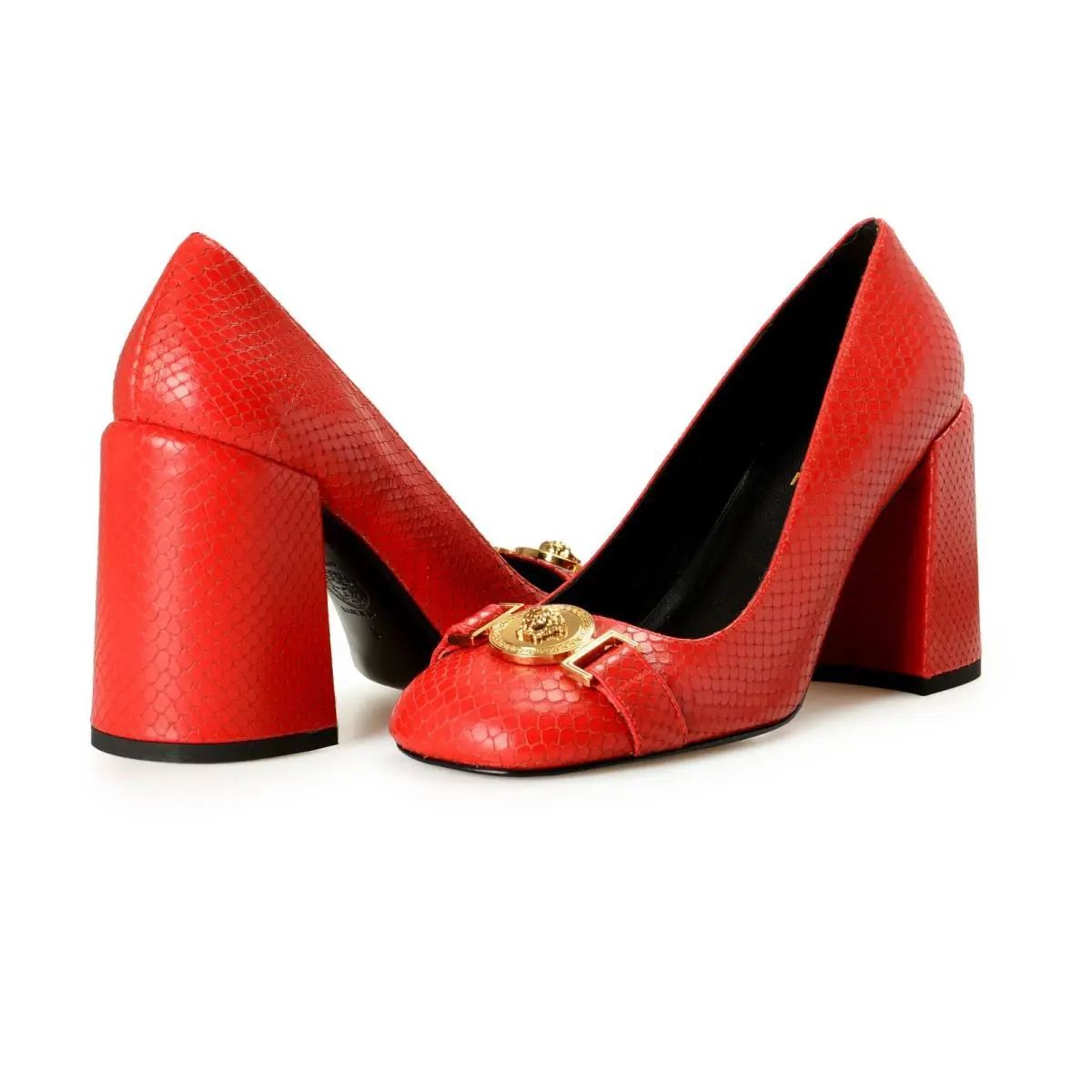 Versace Women`s Gold Medusa Red Leather High Heel Pump Shoes US 10 IT 40