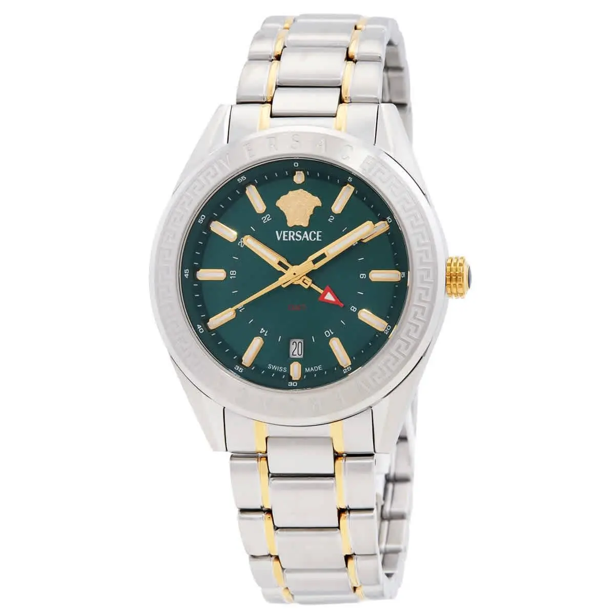 Versace V-code Gmt Quartz Green Dial Men`s Watch VEAFA0524