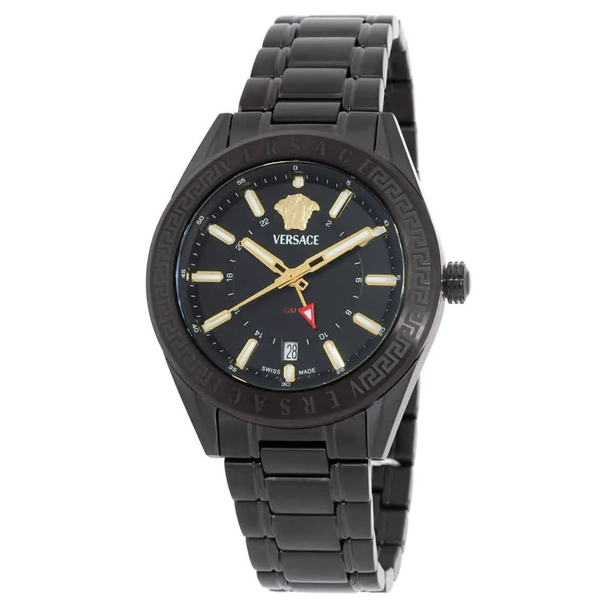 Versace V-code Gmt Quartz Black Dial Men`s Watch VEAFA0824