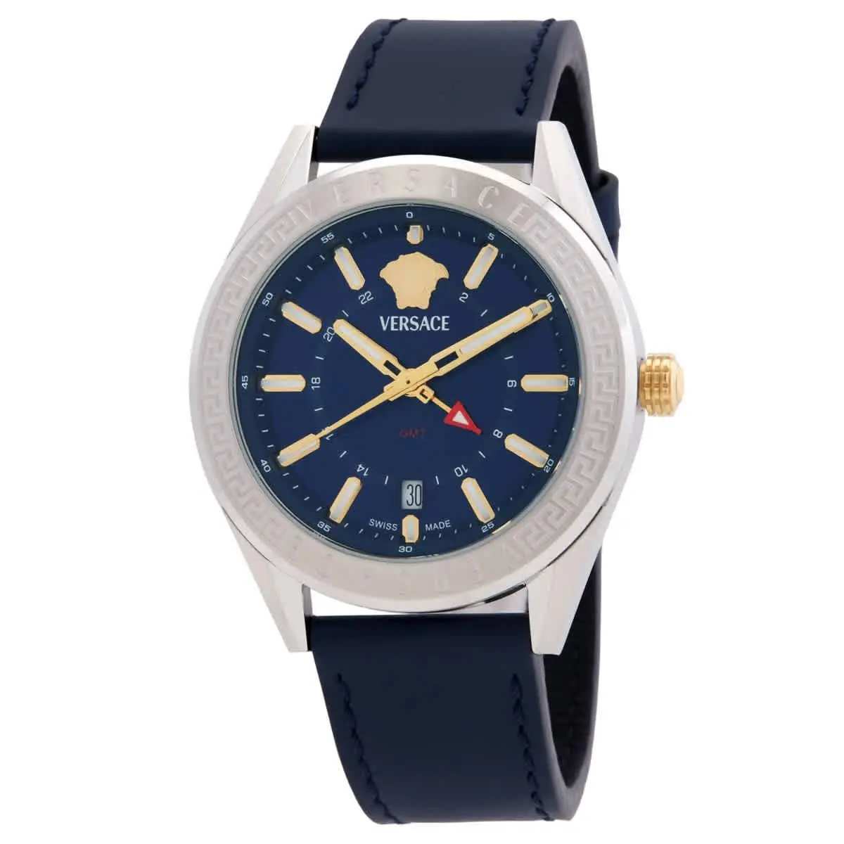 Versace V-code Gmt Quartz Blue Dial Men`s Watch VEAFA0124