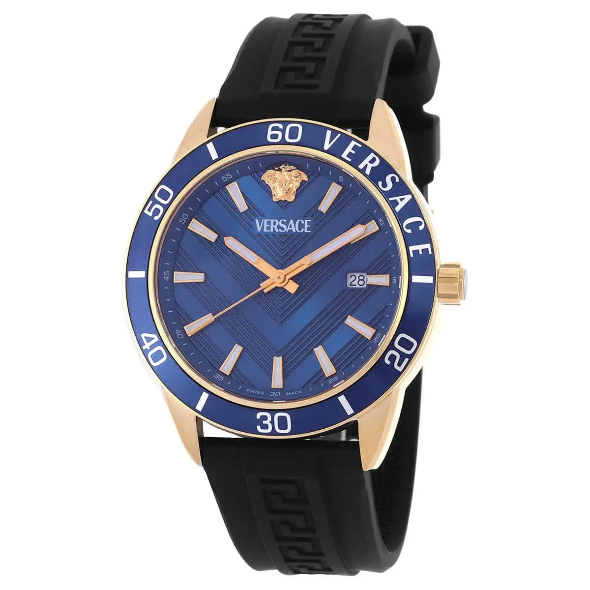 Versace Greca Urban Quartz Blue Dial Men`s Watch VEYCA0224 - Dial: Blue, Band: Black, Bezel: Gold-tone