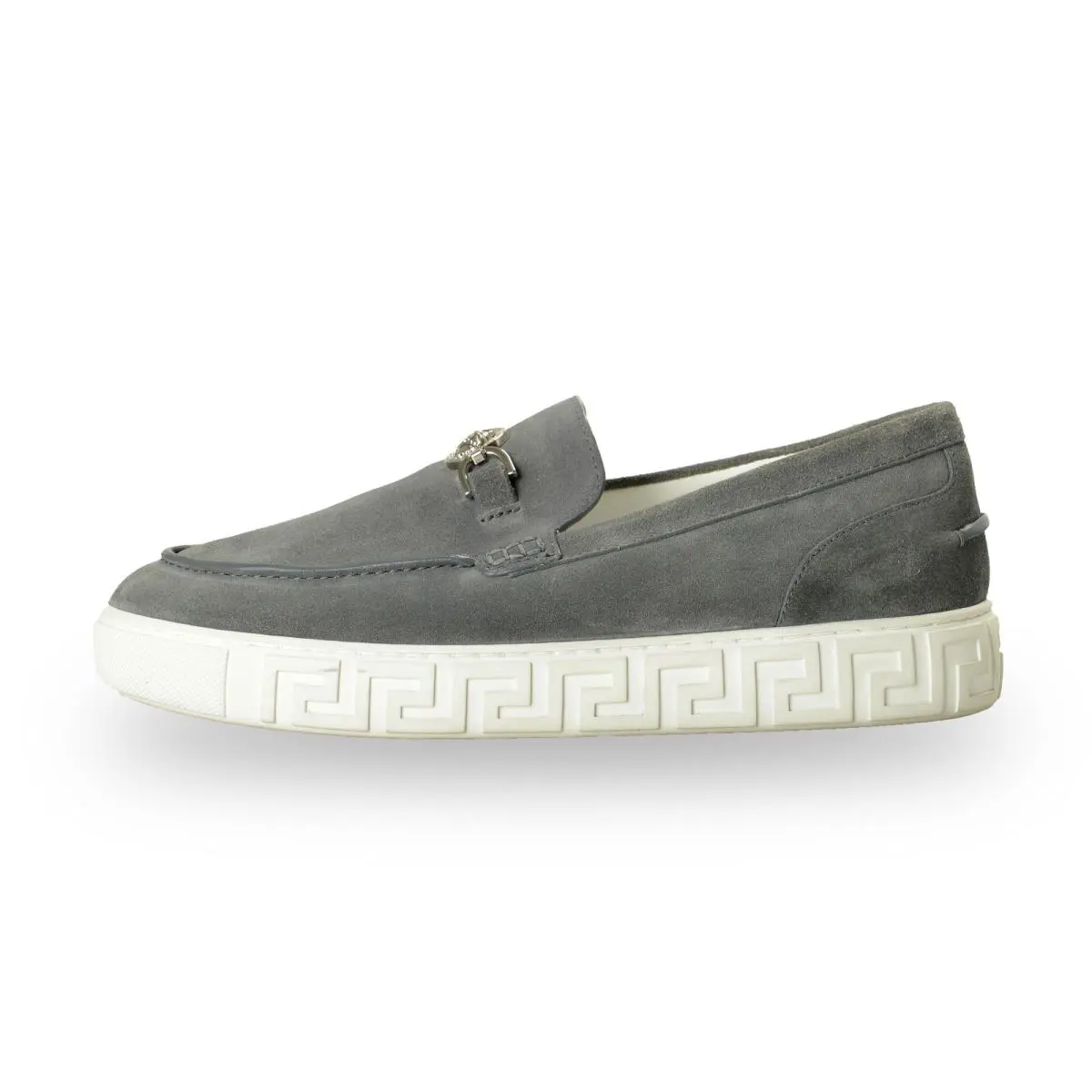 Versace Men`s Suede Leather Silver Medusa Loafers Slip On Shoes US 7 IT 40