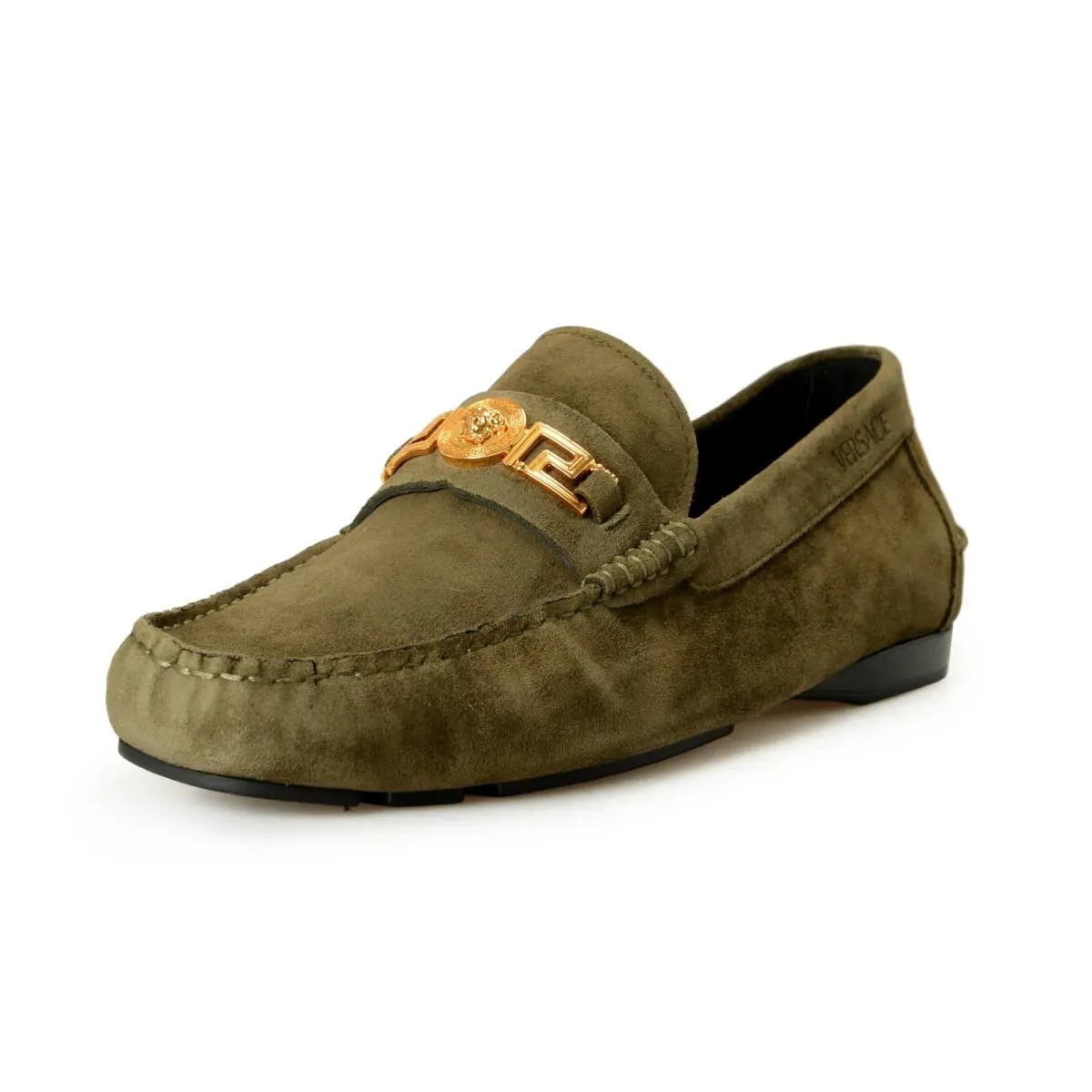 Versace Men`s Suede Leather Gold Medusa Driver Loafers Shoes US 7 IT 40