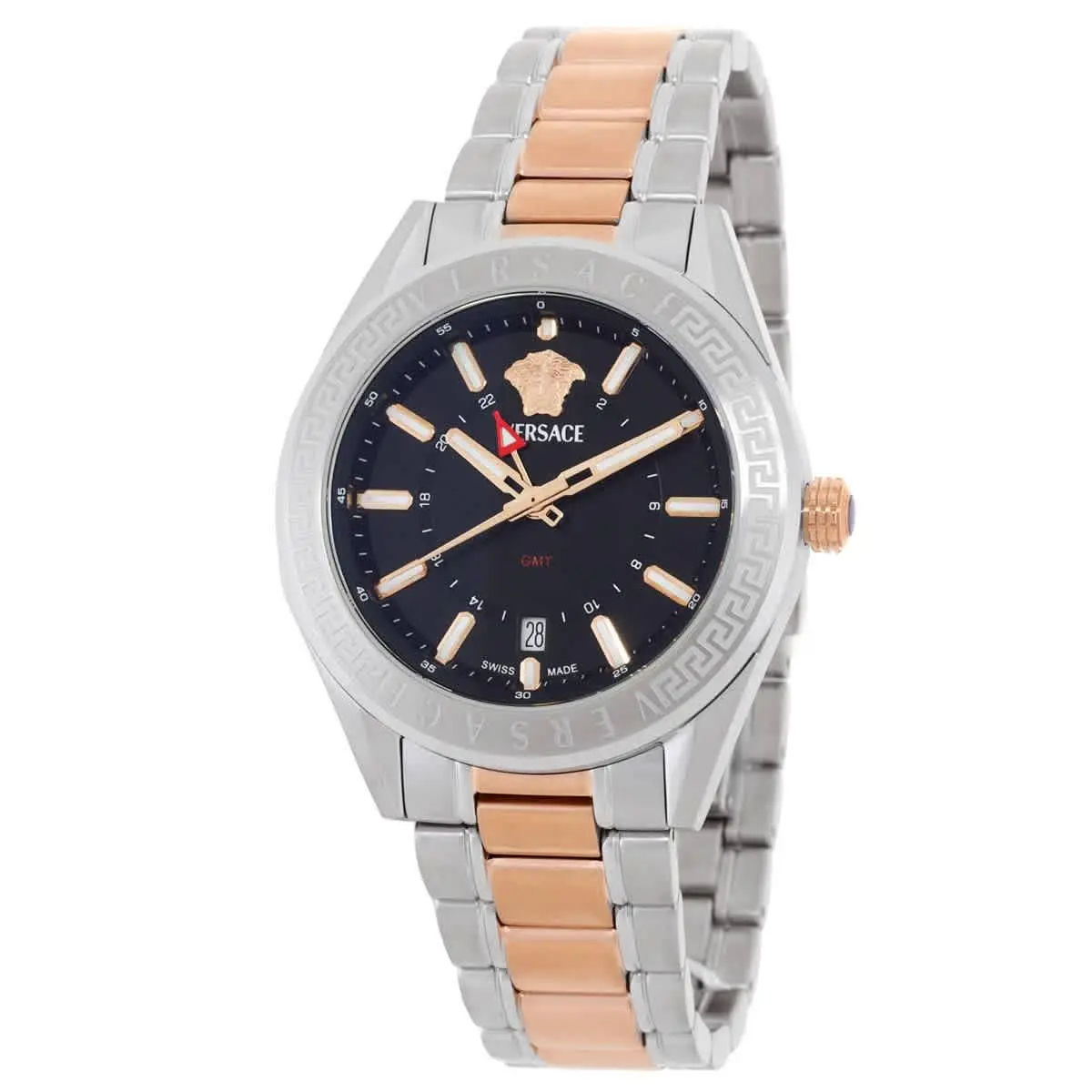 Versace V-code Gmt Quartz Black Dial Men`s Watch VEAFA0624