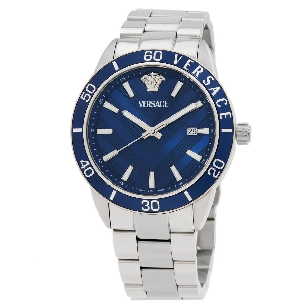 Versace Greca Urban Quartz Blue Dial Men`s Watch VEYCA0424 - Dial: Blue, Band: Silver-tone, Bezel: Stainless Ste