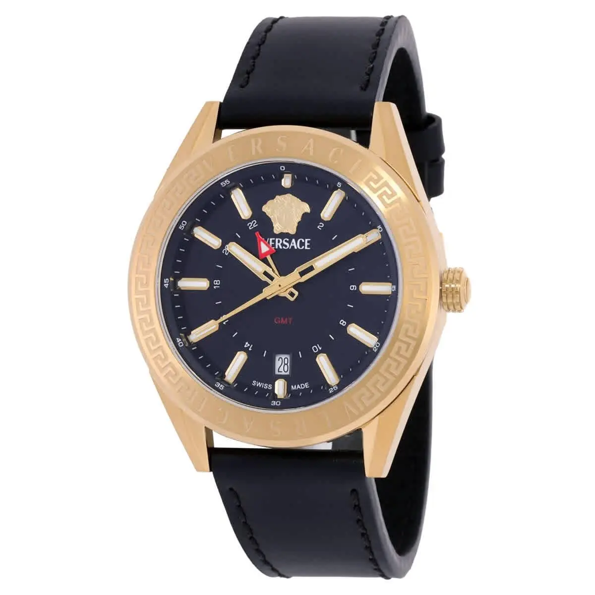 Versace V-code Gmt Quartz Black Dial Men`s Watch VEAFA0224