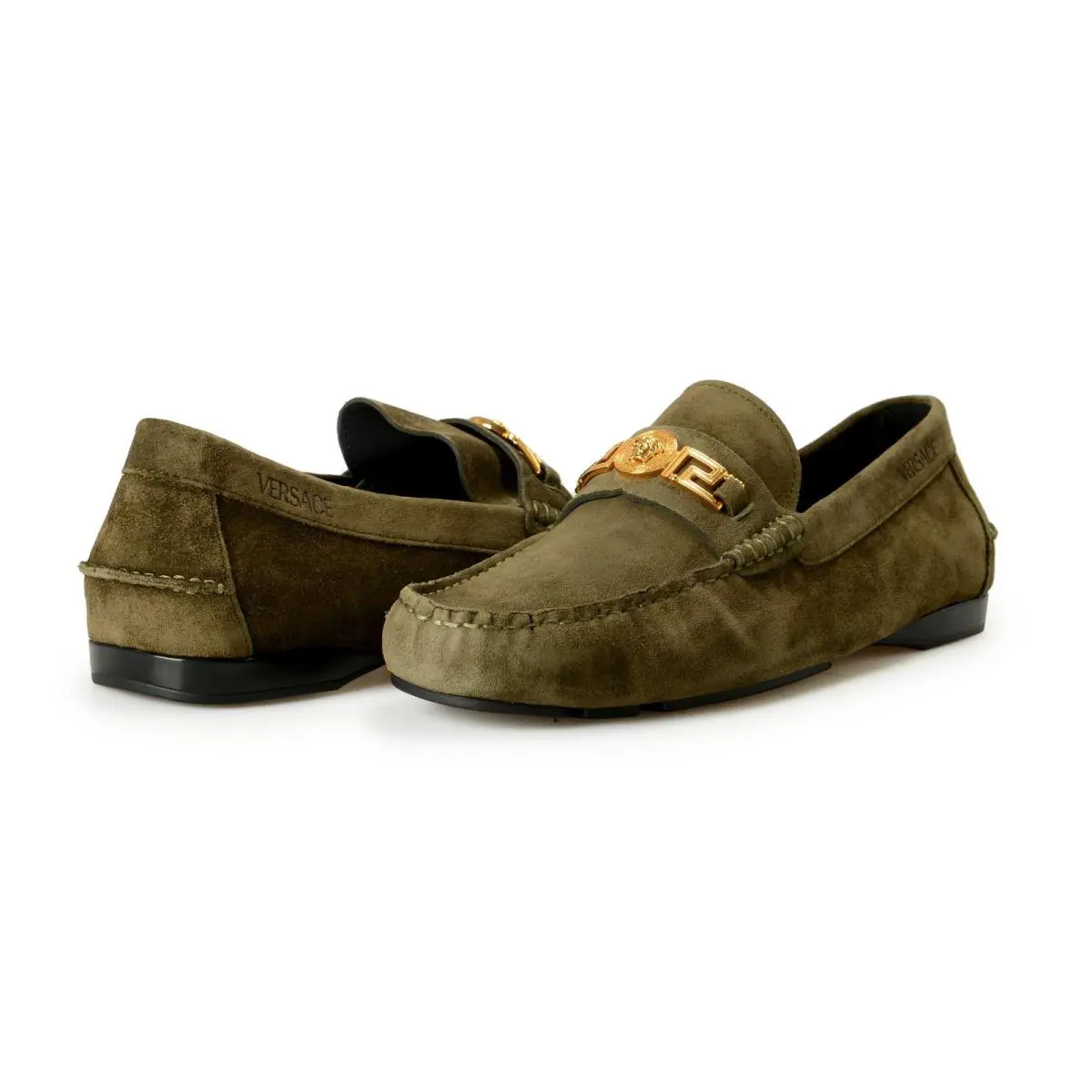 Versace Men`s Suede Leather Gold Medusa Driver Loafers Shoes US 11 IT 44