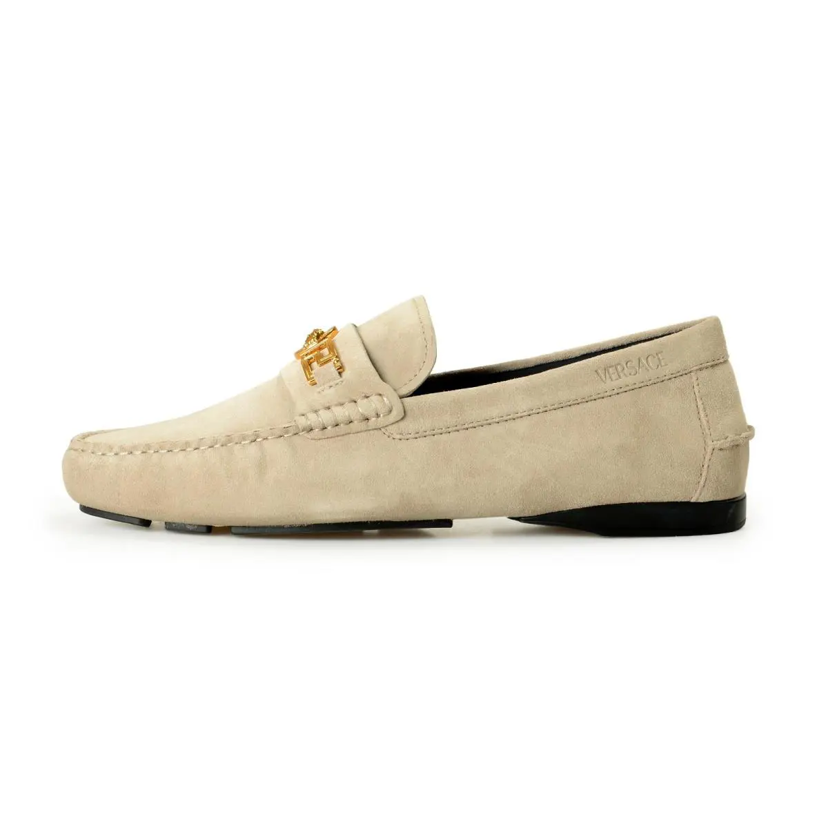 Versace Men`s Suede Leather Gold Medusa Driver Loafers Shoes US 7 IT 40