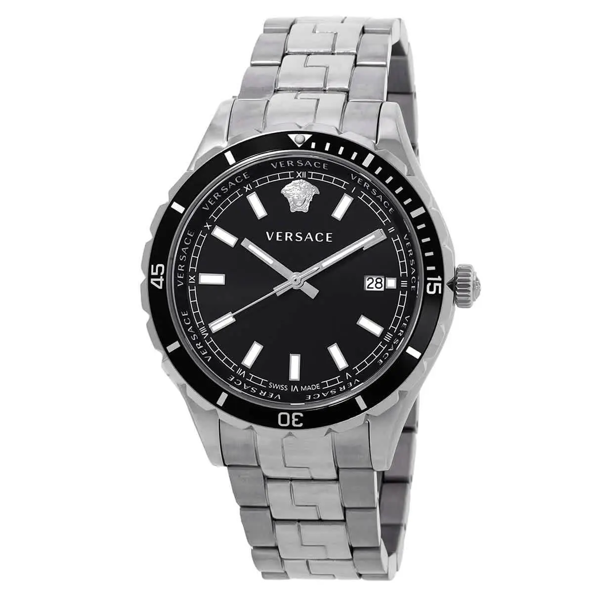 Versus by Versace Hellenyium Quartz Black Dial Men`s Watch VE3A00520 - Dial: Black, Band: Silver-tone, Bezel: Silver-tone