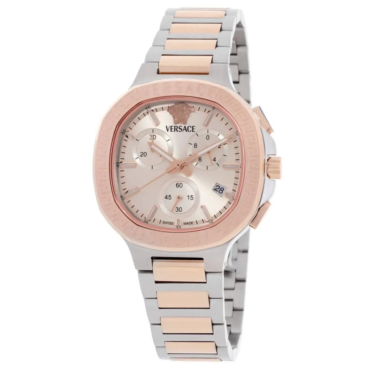 Versace V-chrono Square Chronograph Quartz Rose Gold Dial Watch VEVCA0524