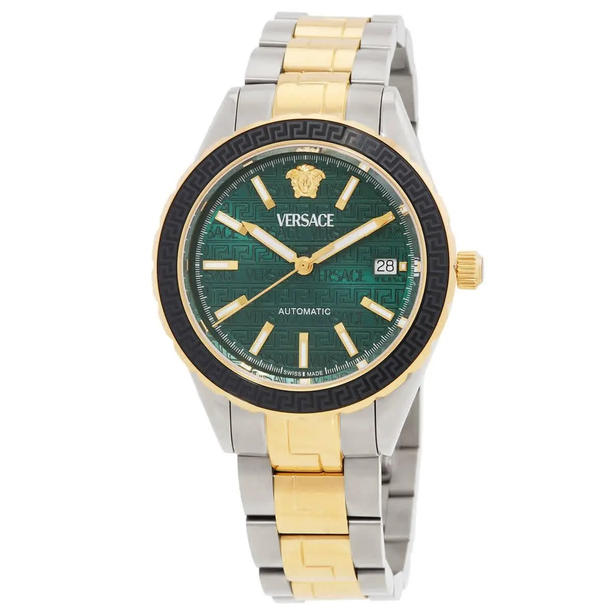 Versace Hellenyium Automatic Green Dial Men`s Watch VEQCA0524 - Dial: Green, Band: Two-tone (Silver-tone and Gold-tone), Bezel: Silver-tone