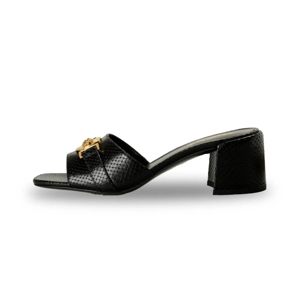 Versace Women`s Snake Print Leather Gold Medusa Mules Sandals Shoes US 8 IT 38