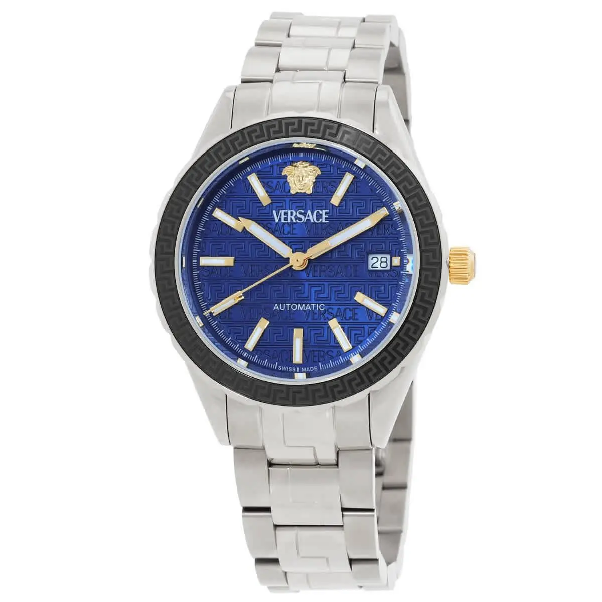 Versace Hellenyium Automatic Blue Dial Men`s Watch VEQCA0424 - Dial: Blue, Band: Silver-tone, Bezel: Silver-tone