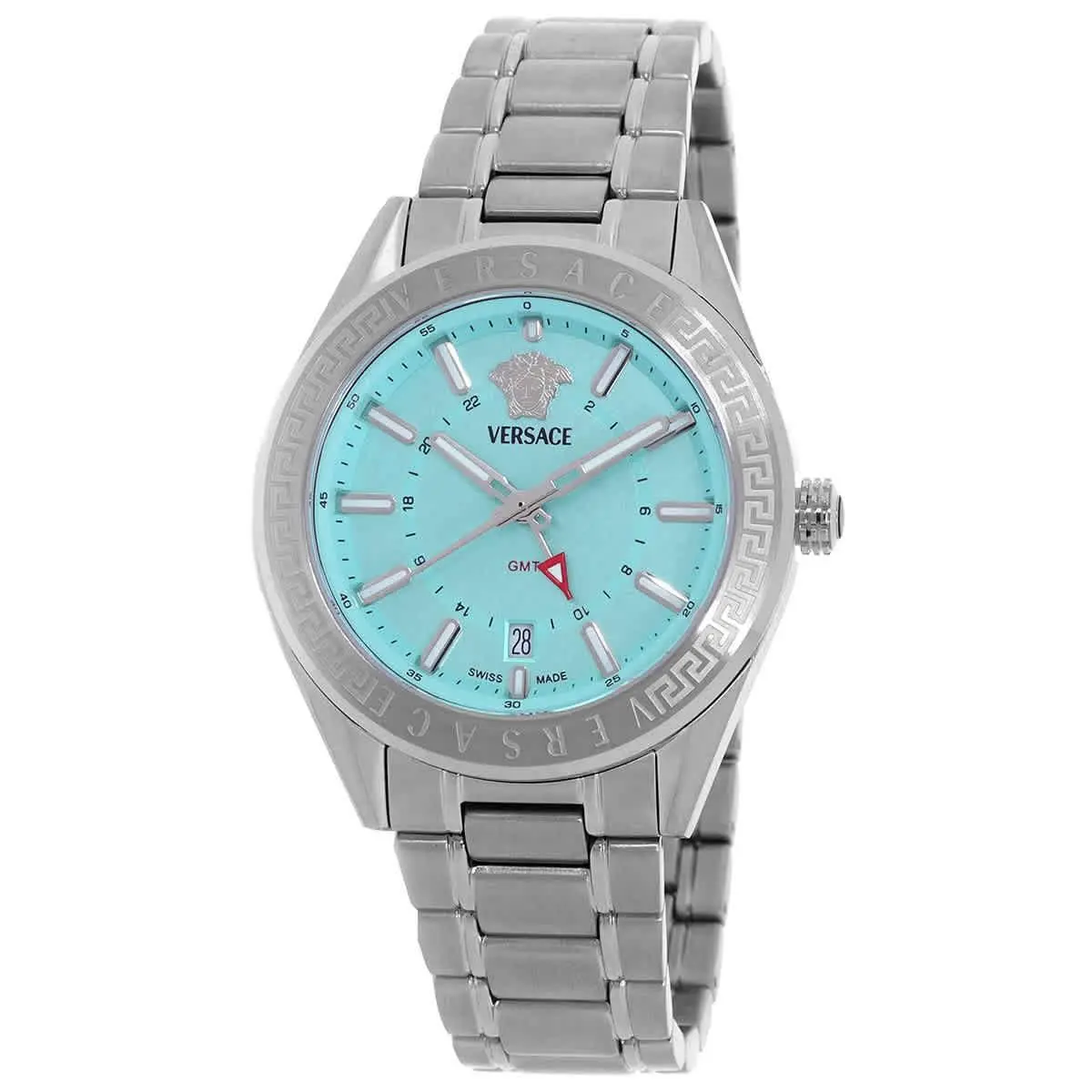 Versace V-code Gmt Quartz Turquoise Dial Men`s Watch VEAFA0324