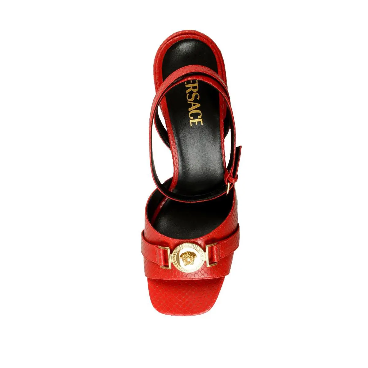 Versace Women`s Snake Print Leather Gold Medusa Heeled Sandals Shoes US 7 IT 37