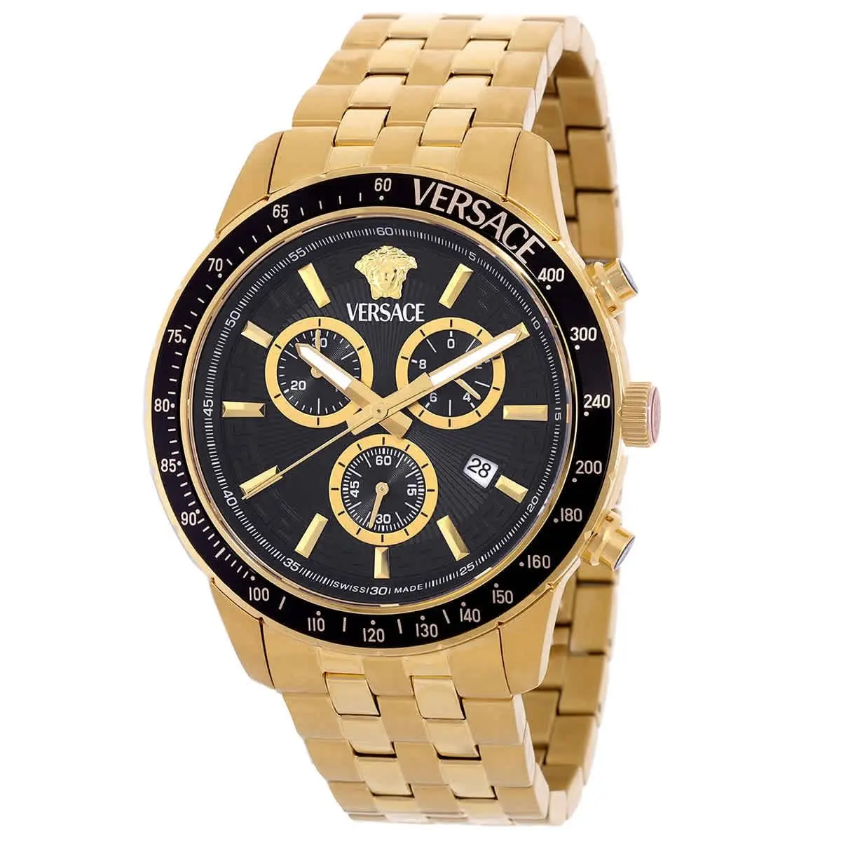Versace Sport Chrono Quartz Black Dial Men`s Watch VEZCA0724 - Dial: Black, Band: Gold-tone, Bezel: Gold-tone