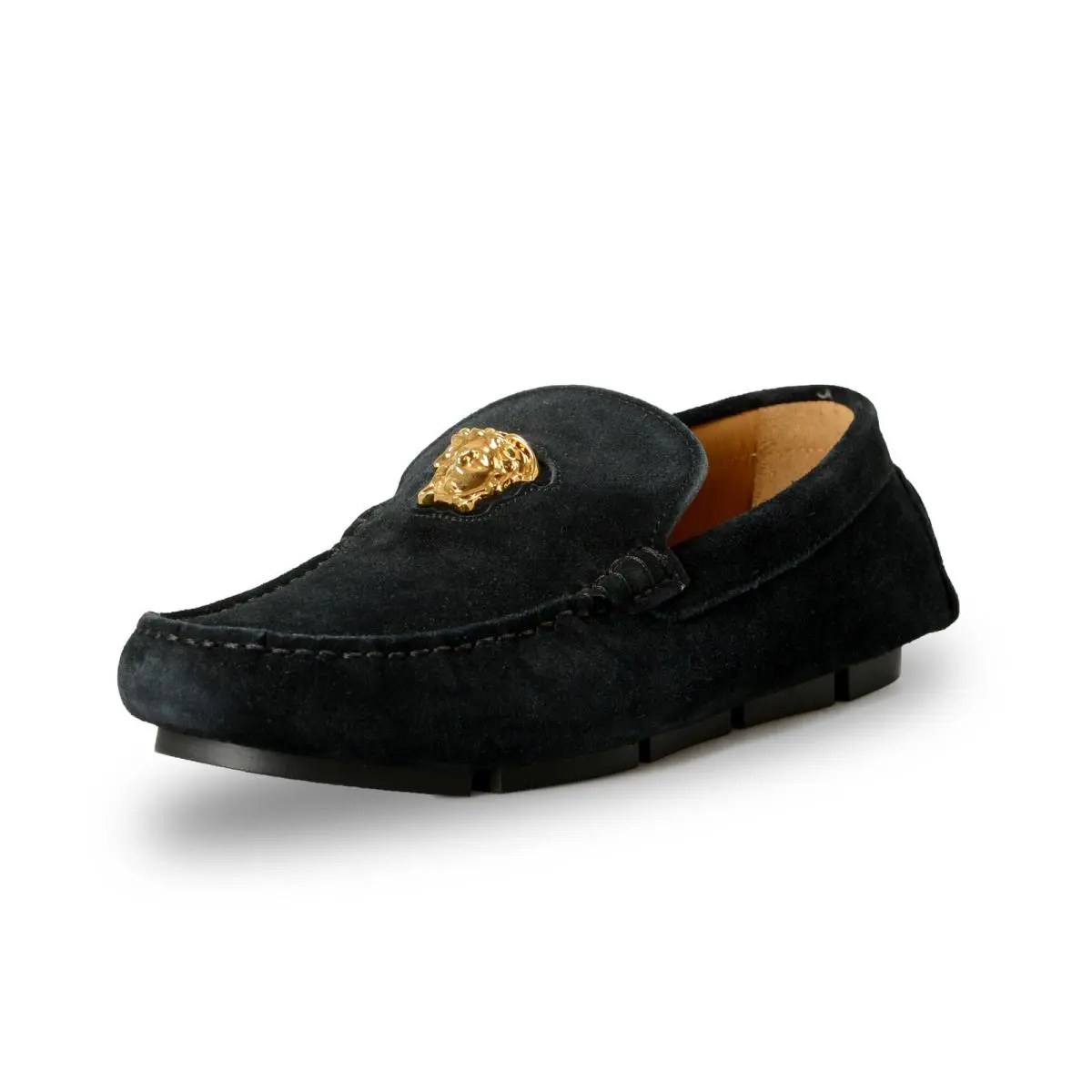 Versace Men`s Suede Leather Gold Medusa Driver Loafers Shoes US 5 IT 38