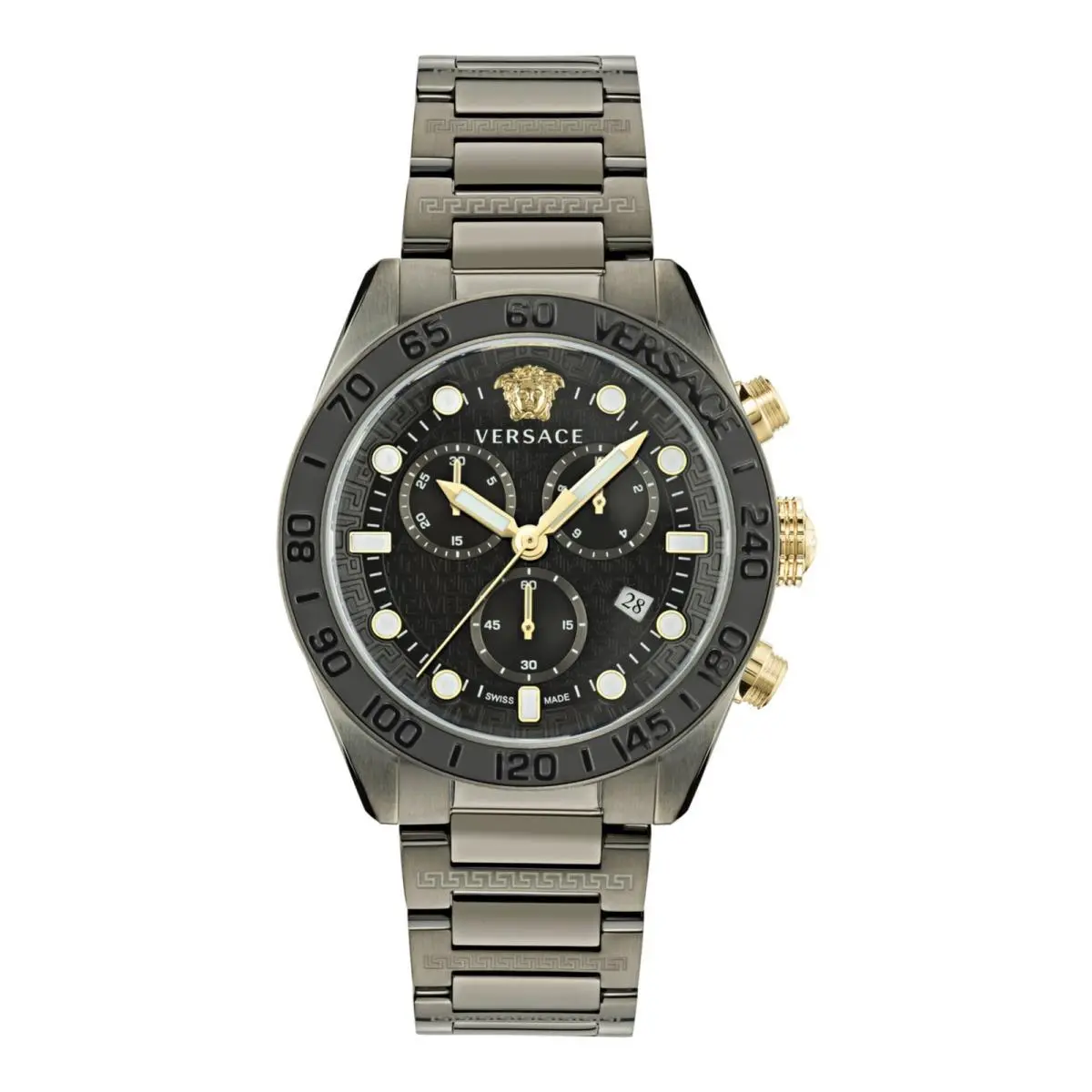 Versace Mens IP Gunmetal 43mm Bracelet Fashion Watch