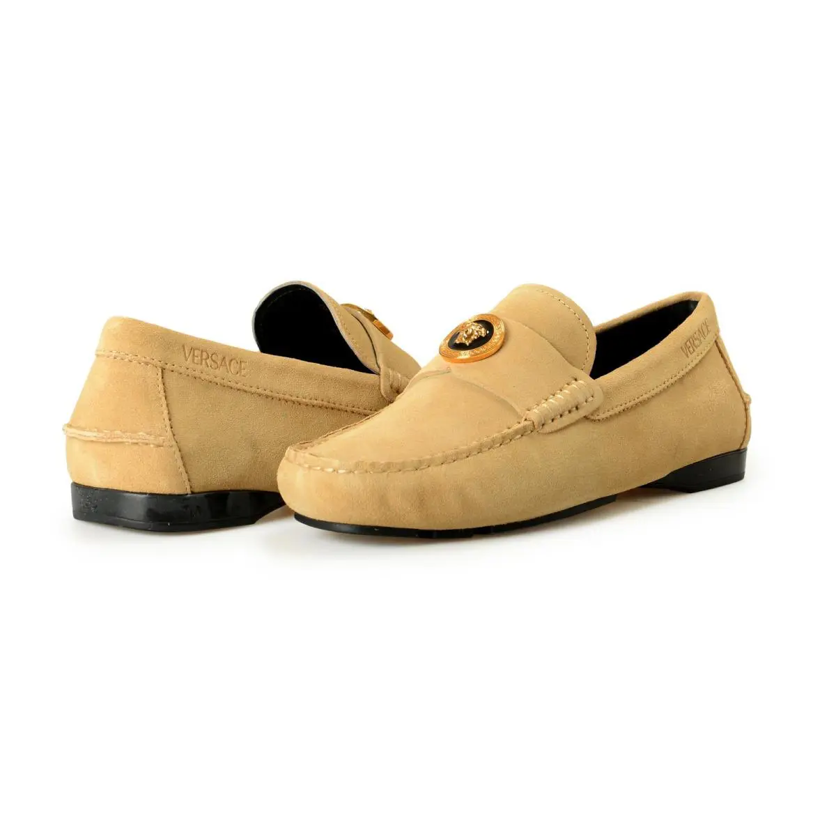 Versace Men`s Suede Leather Gold Medusa Driver Loafers Shoes US 7 IT 40