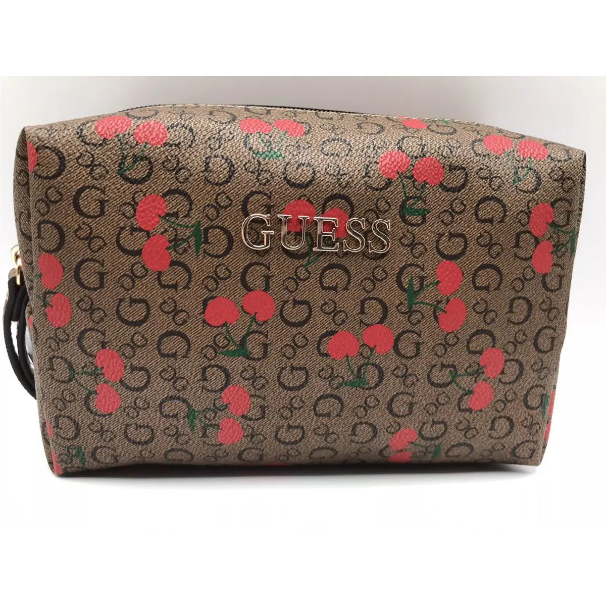 Women`s Guess Cocoa/multi/cherries Tana Travel/cosmetic Zip Closure Bag