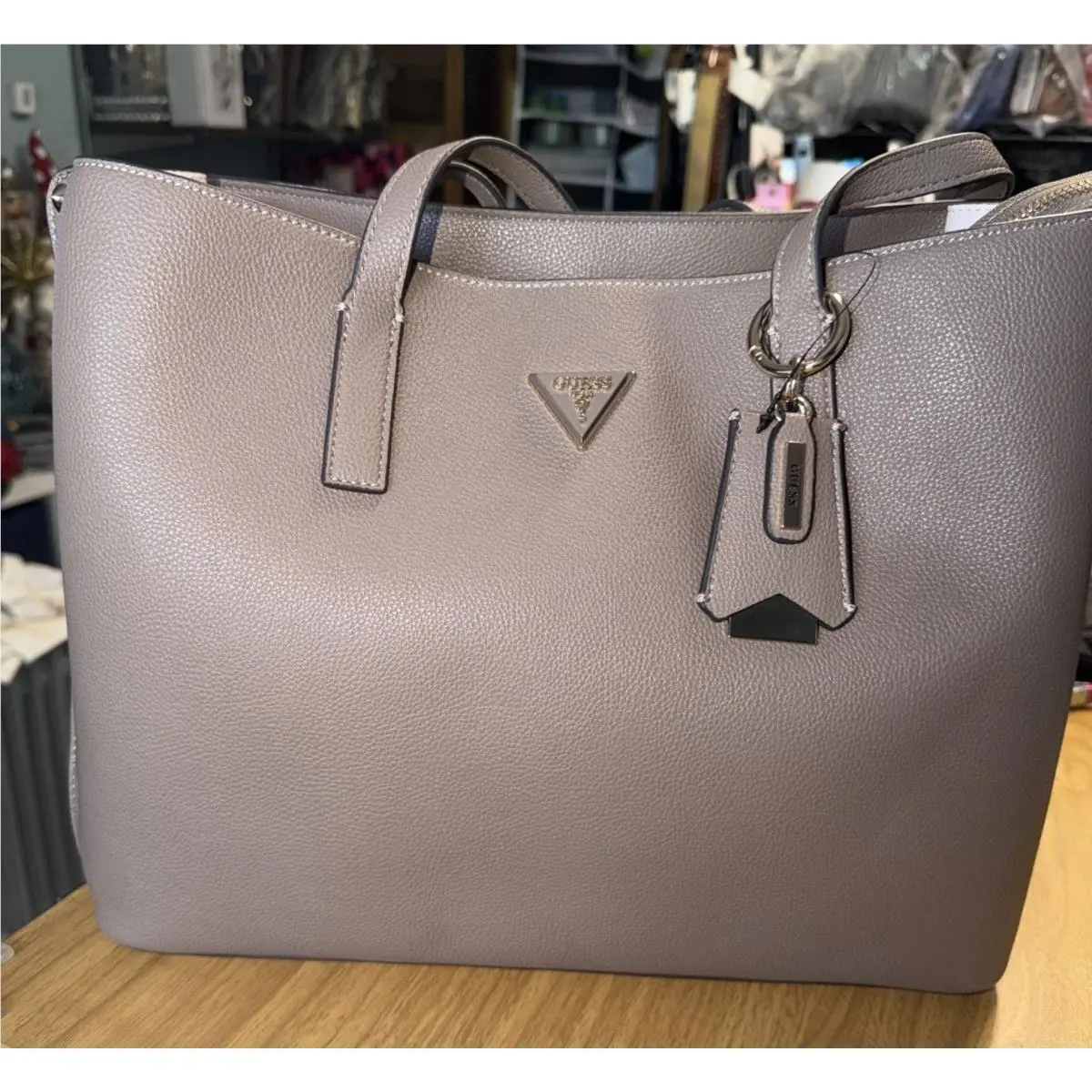 Guess Meridian Triple Compartment Large Girlfriend Tote-greystone-nwt