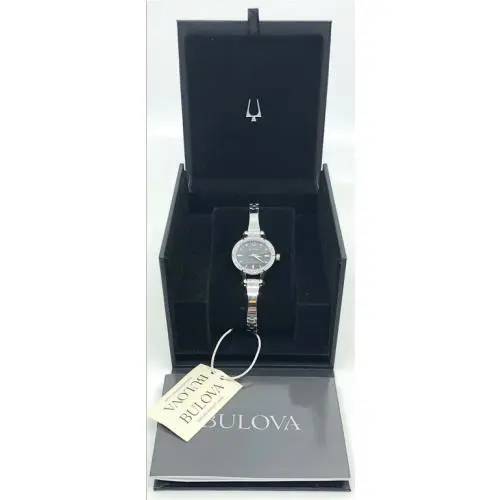 Bulova 96L259 Ladies Crystal Studded Bezel Watch Silver Bracelet