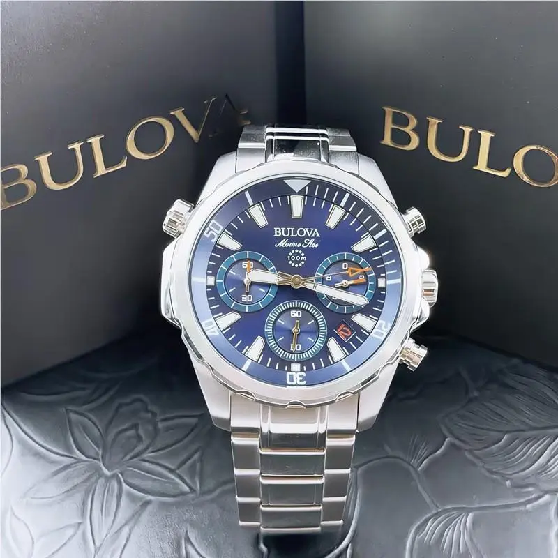 Bulova Marine Star Series B 96B256 Blue Dial Quartz Men’s Chronograph Watch 43mm