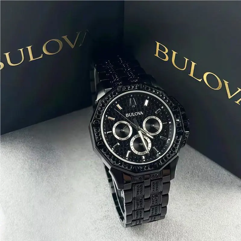 Bulova Octava 98C134 Crystal Black Dial Stainless Steel Quartz Men`s Watch