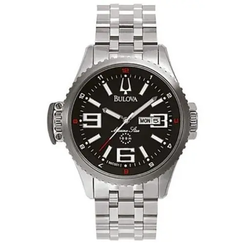 Bulova Marine Star Men`s Watch Stainless Steel Black Dial 96C001