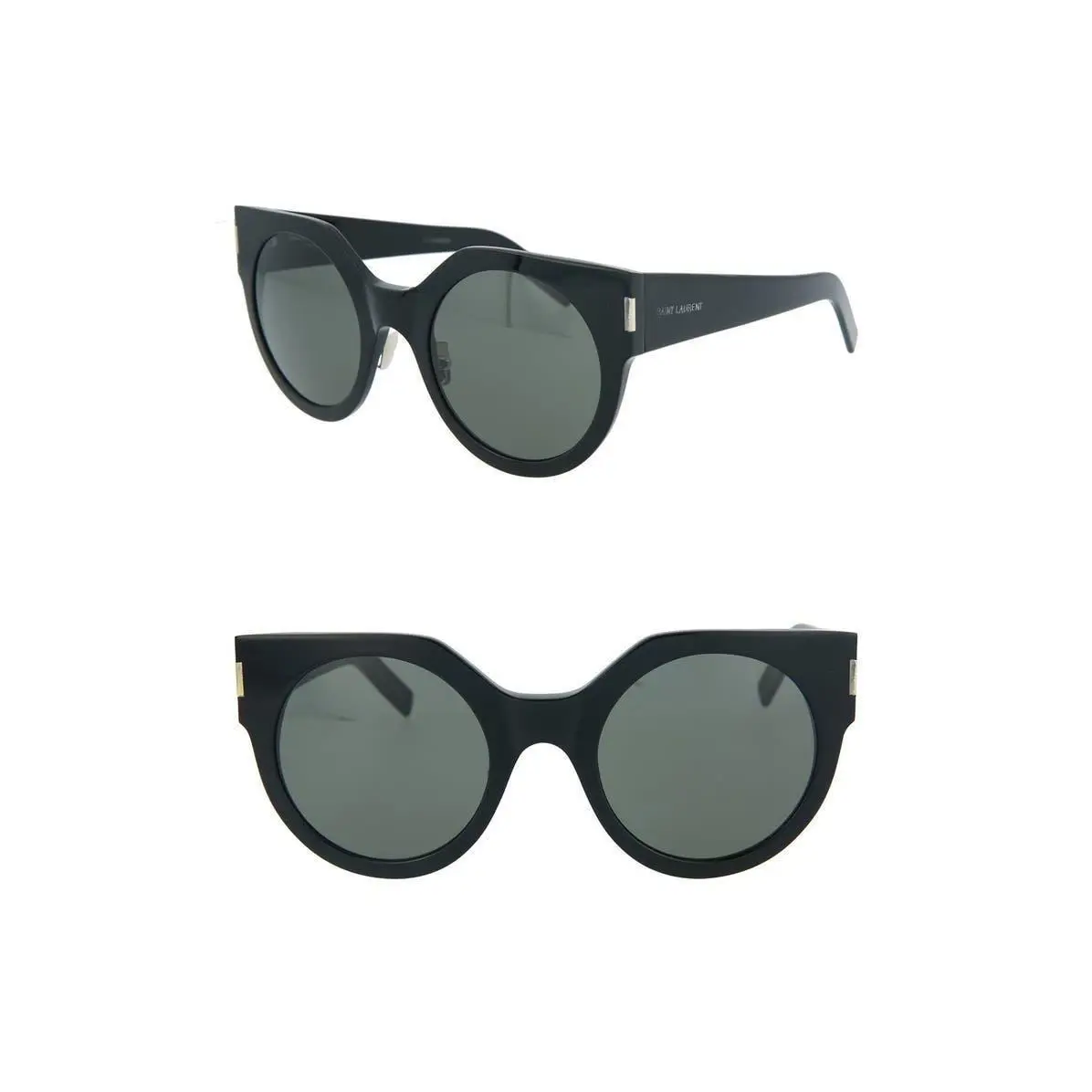 Saint Laurent Men 52mm Round Sunglasses Shiny Black