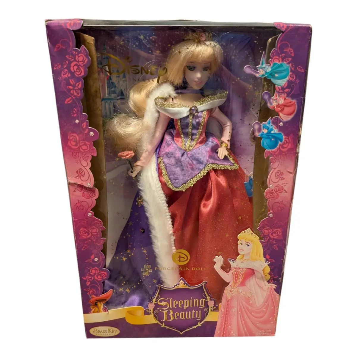 Disney Princess Aurora Sleeping Beauty Brass Key Keepsakes Porcelain Doll Rare