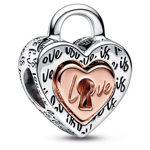 Pandora Two-tone Padlock Splittable Heart Charm 782505C00