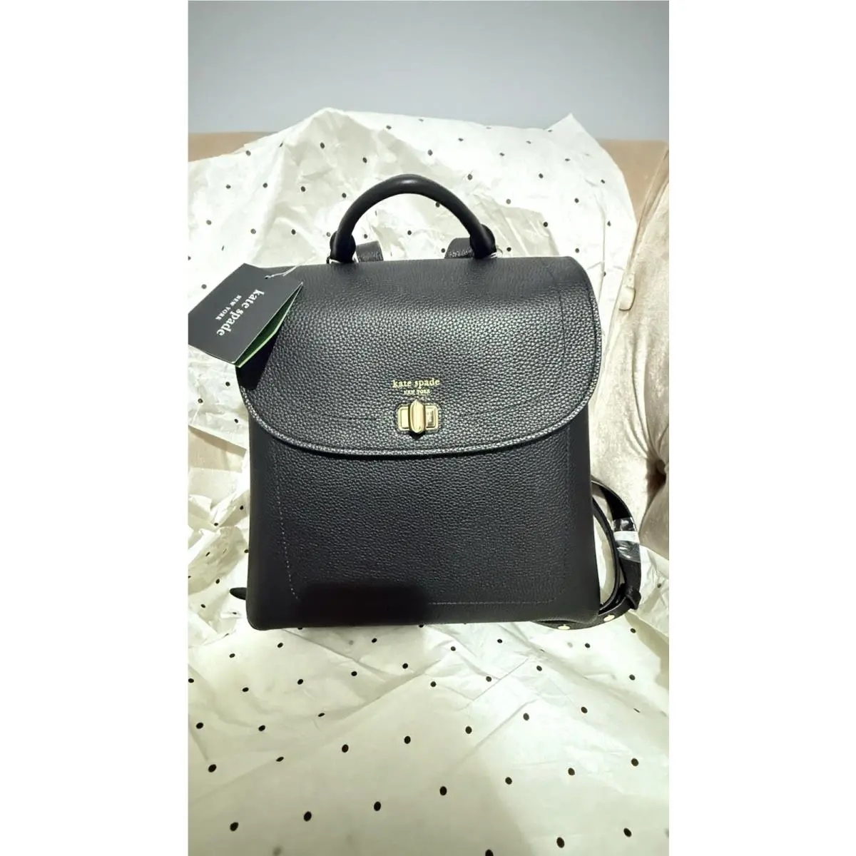 Kate Spade Women’s Turnlock Medium Backpack Shoulder Bag Black Leather Handbag