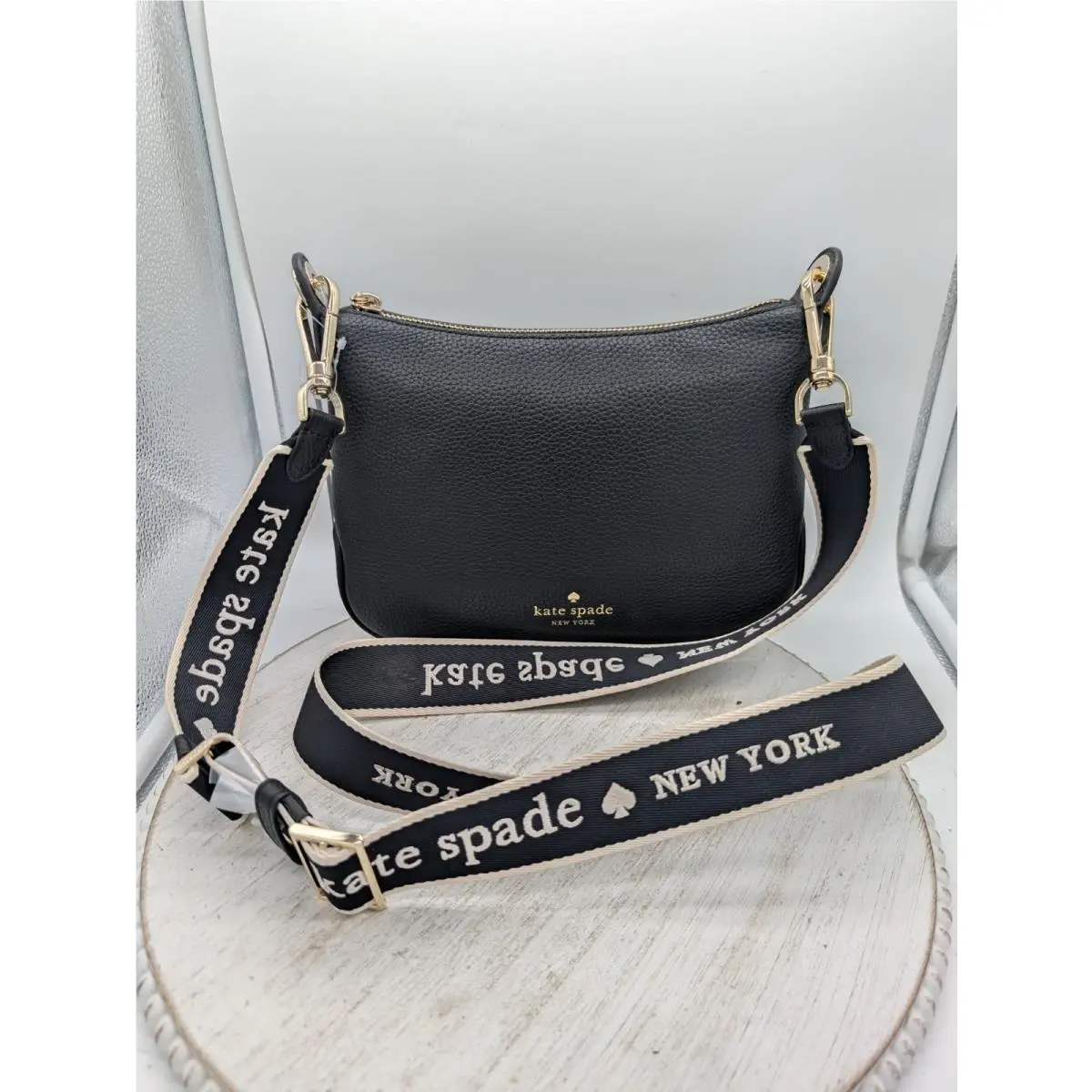 Kate Spade Rosie Small Crossbody Bag Pebbled Leather Black Logo Strap