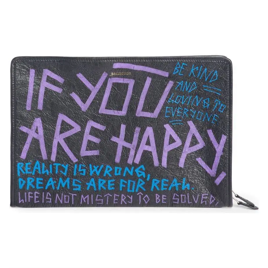 Balenciaga Bazar Graffiti Purple Blue Black Arena Leather Pouch Clutch