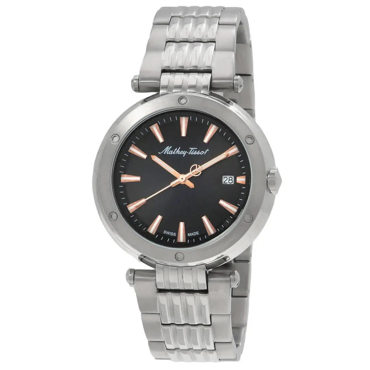 Mathey-tissot H912RRN Neptune Black Dial 42 mm Men`s Watch - Silver-tone, Dial: Black, Band: Silver-tone