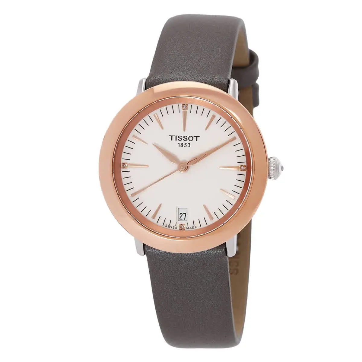Tissot Glendora Quartz Diamond Cream Opalin Dial Ladies Watch T929.210.46.266.00 - Dial: Beige, Band: Brown, Bezel: Pink