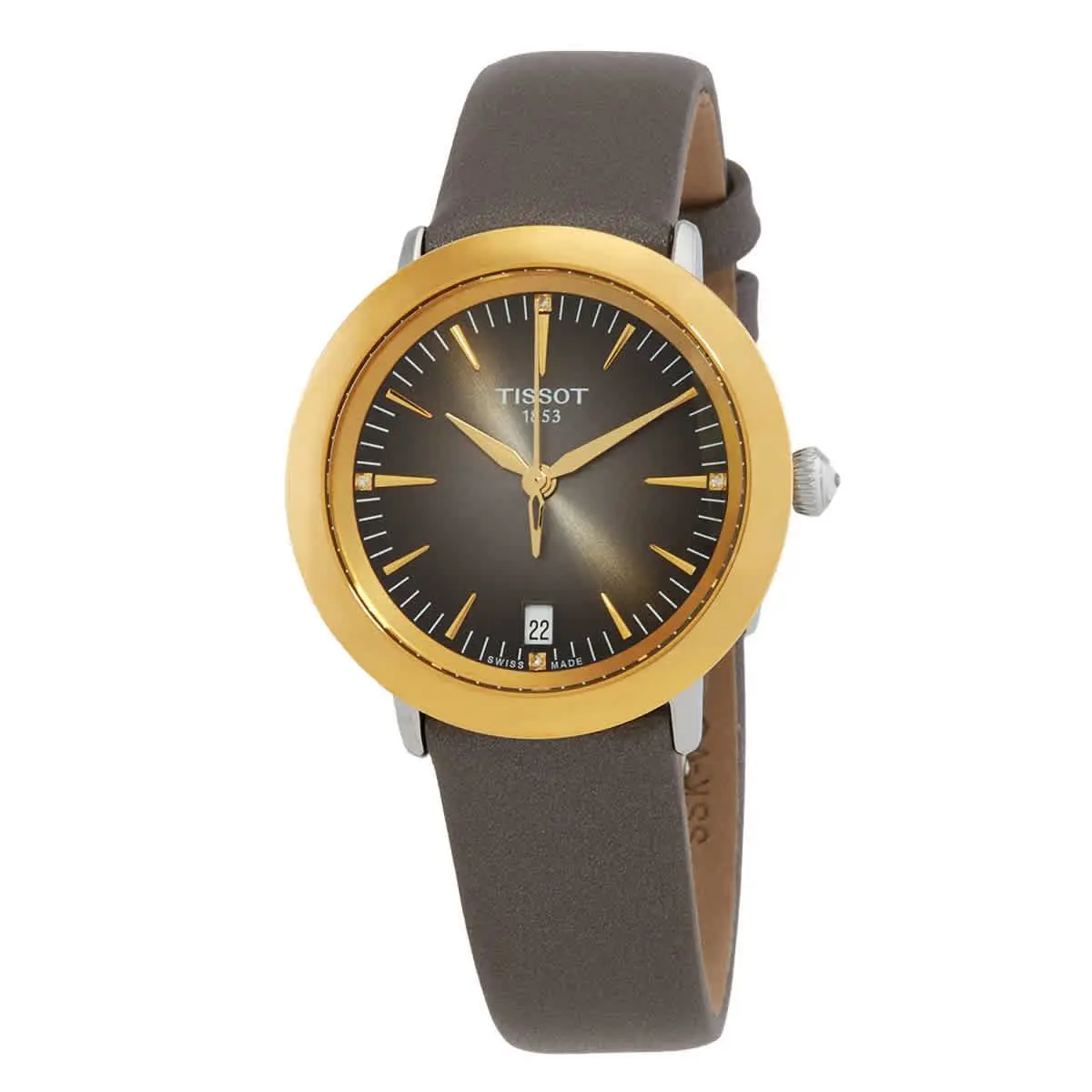 Tissot Glendora Quartz Diamond Ladies Watch T929.210.46.066.00 - Dial: Graded anthracite-black, Band: Brown, Bezel: Gold-tone